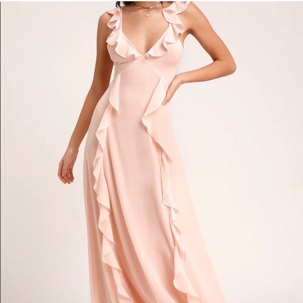 Lulu's Blush Serene Scene Ruffled Maxi Dress Bridesmaid Women's Sz Large NWT